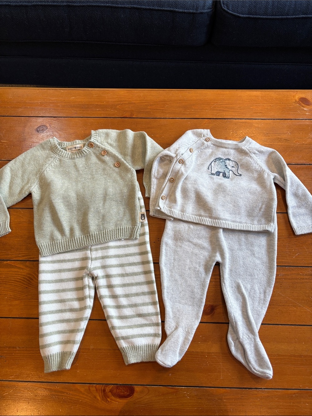 Lot Of 2 Carter's Light Gray & Rabbit Bear Sage Green Sweater Sets Boys 6M